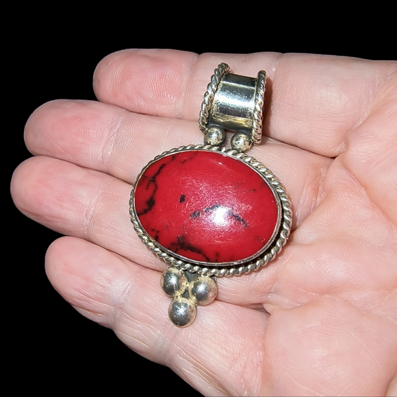 Vintage Mexico ATI  Red Jasper & Sterling Silver  Pendant - Picture 3 of 9